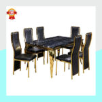 Ensemble de salle à manger luxueux 6 places avec table effet marbre blanc et détails dorés – Image 2