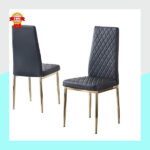 Ensemble de repas rond 4 places avec table en verre et chaises noires et or élégantes – Image 3